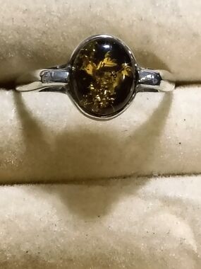 Sterling Silver Baltic Amber Oval Ring - Baltic Amber Signed Size 6.5